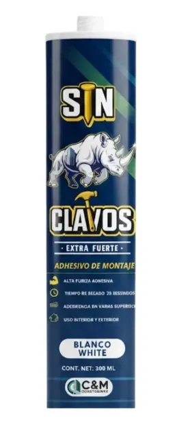 ADHESIVO ELASTICO DE POLIURETANO  MULTIUSOS SIN CLAVOS BLANCO