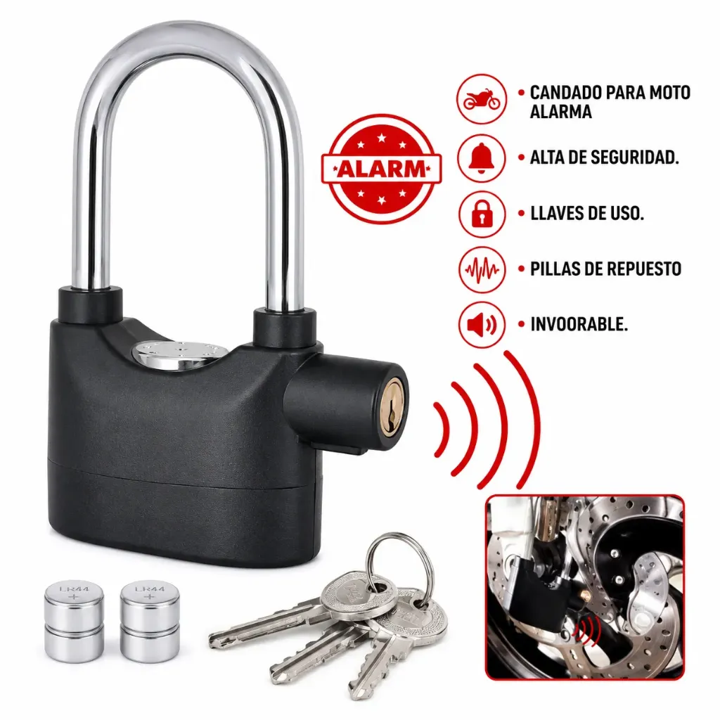CANDADO ARO LARGO CON ALARMA