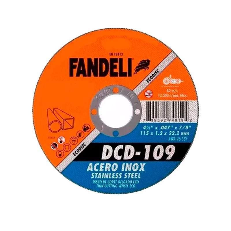 DISCO DE CORTE DUO METAL - INOXIDABLE FINO # 4 1/2 NARANJA FANDELI