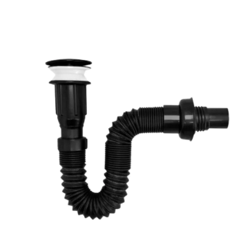 DESAGUE LAVAMANOS FLEXIBLE NEGRO LUJO   PUSH  ORO